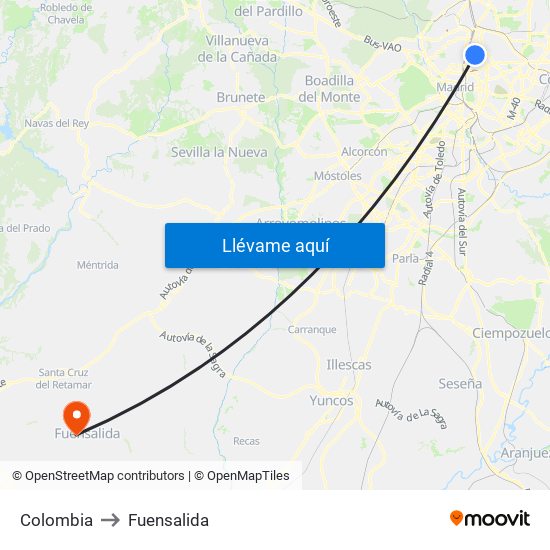 Colombia to Fuensalida map