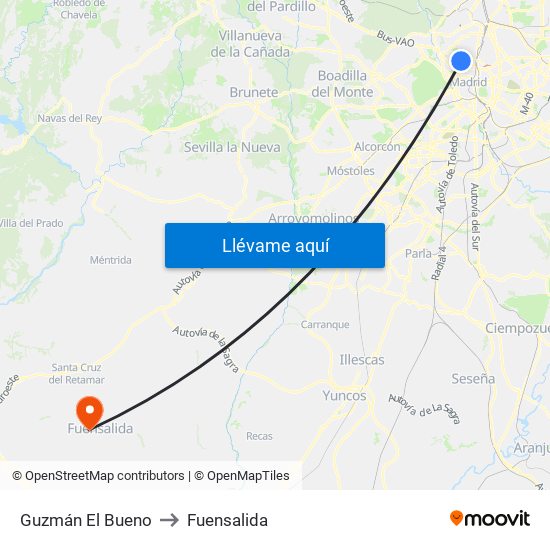 Guzmán El Bueno to Fuensalida map
