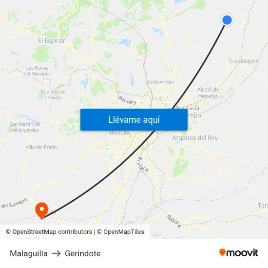 Malaguilla to Gerindote map