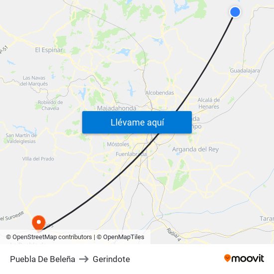 Puebla De Beleña to Gerindote map