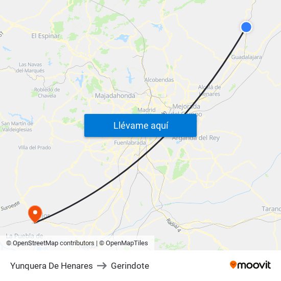 Yunquera De Henares to Gerindote map