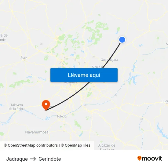 Jadraque to Gerindote map