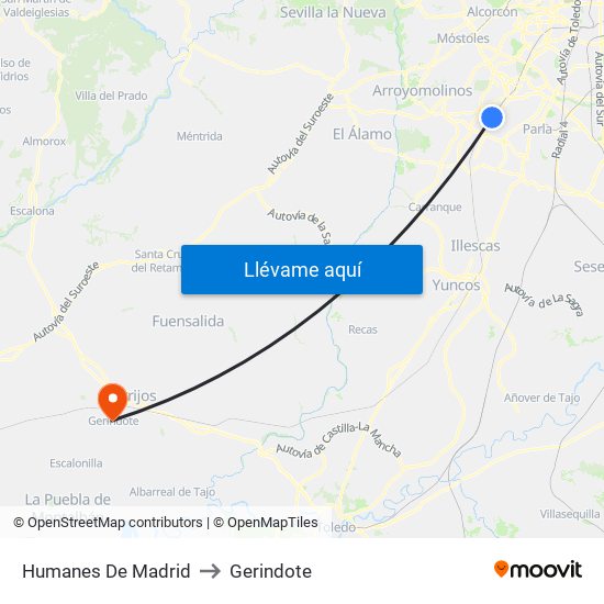 Humanes De Madrid to Gerindote map