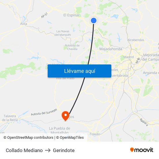 Collado Mediano to Gerindote map