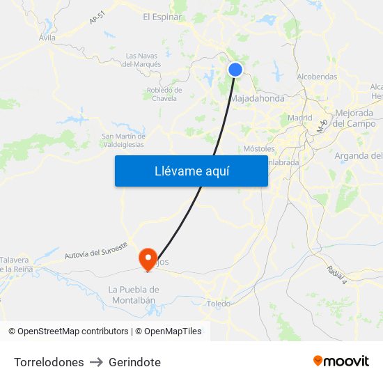 Torrelodones to Gerindote map