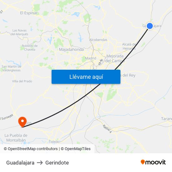 Guadalajara to Gerindote map