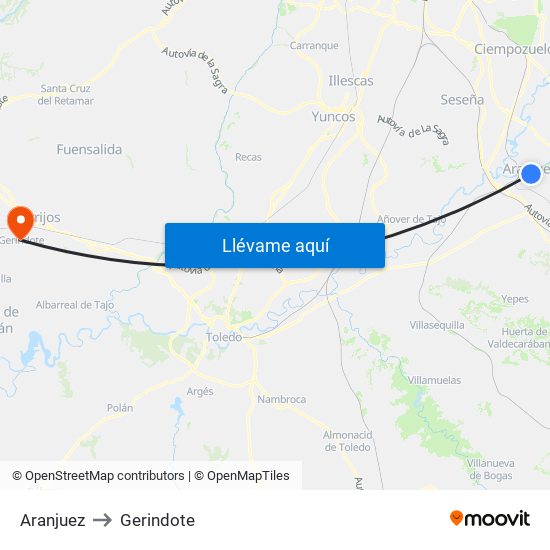 Aranjuez to Gerindote map
