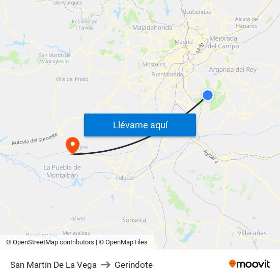 San Martín De La Vega to Gerindote map