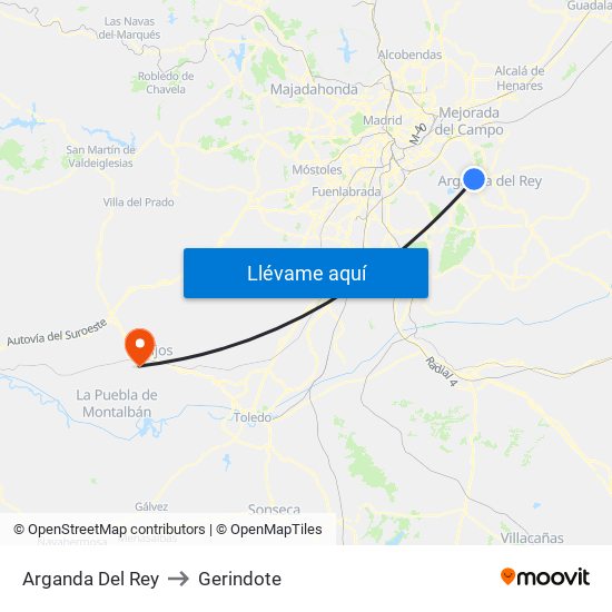 Arganda Del Rey to Gerindote map