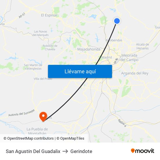 San Agustín Del Guadalix to Gerindote map