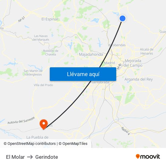 El Molar to Gerindote map