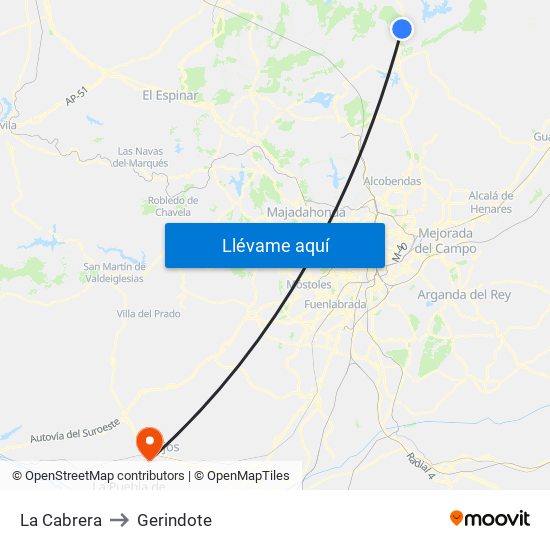 La Cabrera to Gerindote map