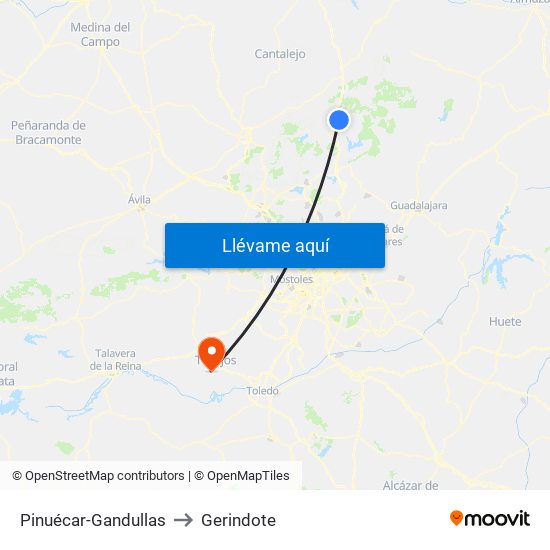 Pinuécar-Gandullas to Gerindote map
