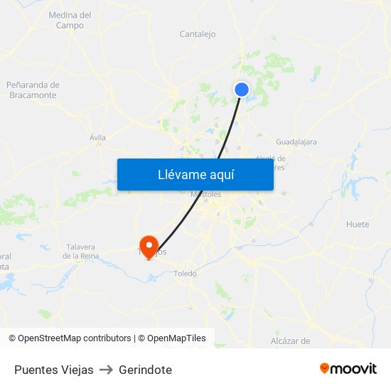 Puentes Viejas to Gerindote map