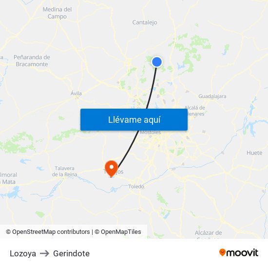 Lozoya to Gerindote map