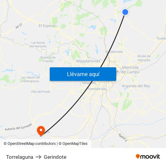 Torrelaguna to Gerindote map