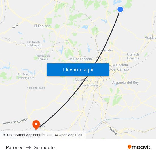 Patones to Gerindote map