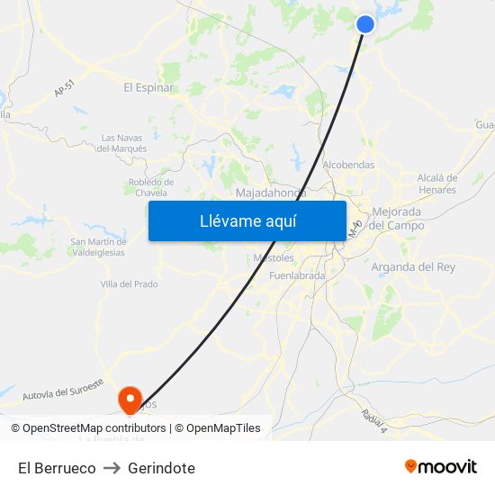 El Berrueco to Gerindote map