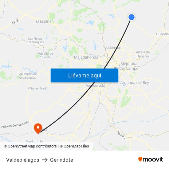 Valdepiélagos to Gerindote map