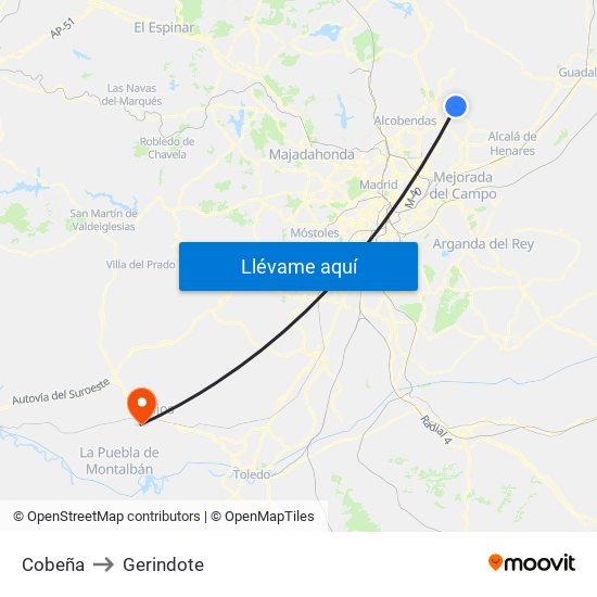Cobeña to Gerindote map