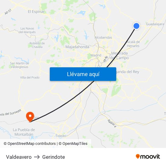 Valdeavero to Gerindote map