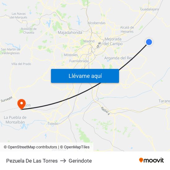 Pezuela De Las Torres to Gerindote map