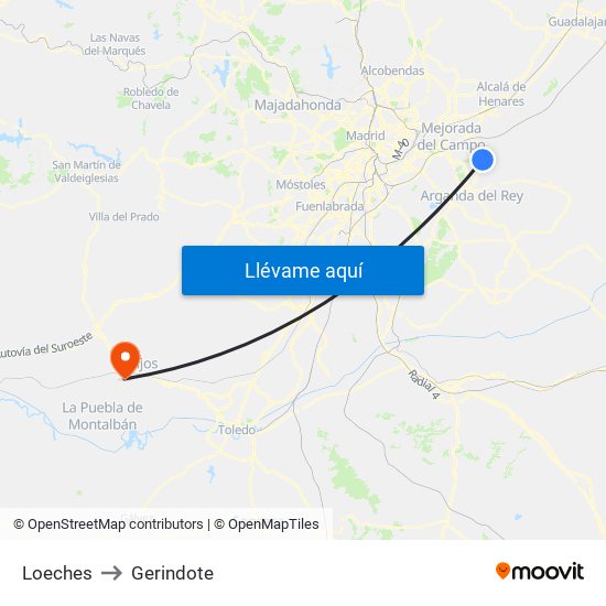 Loeches to Gerindote map