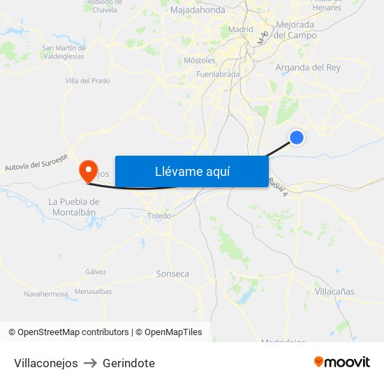 Villaconejos to Gerindote map