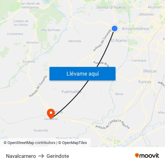 Navalcarnero to Gerindote map