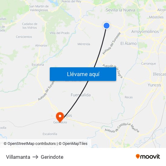 Villamanta to Gerindote map