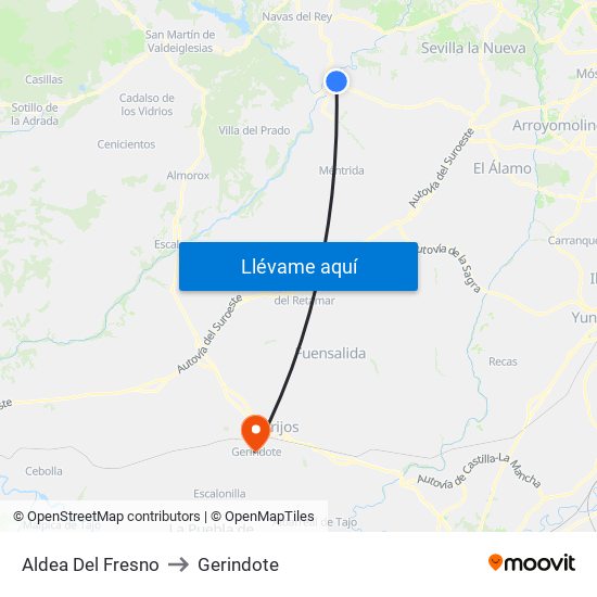 Aldea Del Fresno to Gerindote map