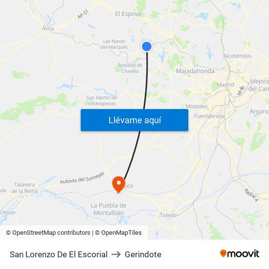 San Lorenzo De El Escorial to Gerindote map