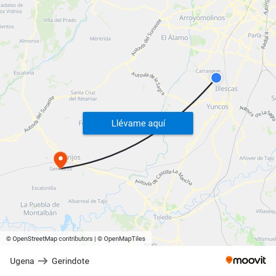 Ugena to Gerindote map