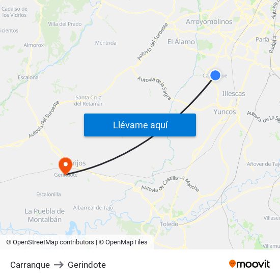 Carranque to Gerindote map