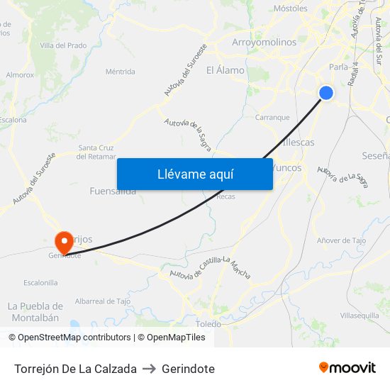 Torrejón De La Calzada to Gerindote map