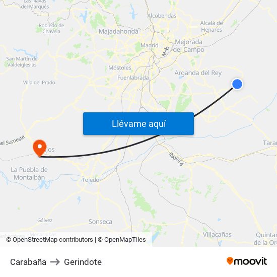 Carabaña to Gerindote map
