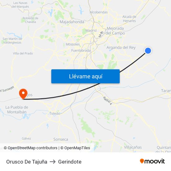 Orusco De Tajuña to Gerindote map