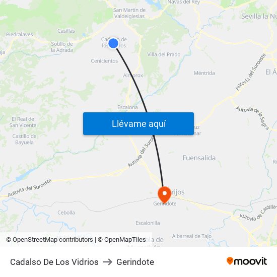 Cadalso De Los Vidrios to Gerindote map