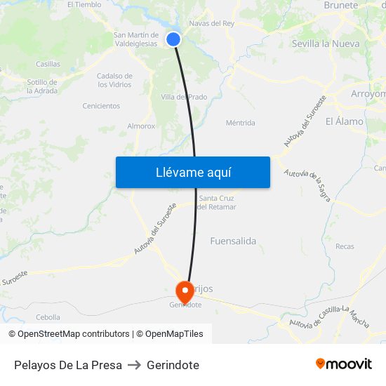 Pelayos De La Presa to Gerindote map