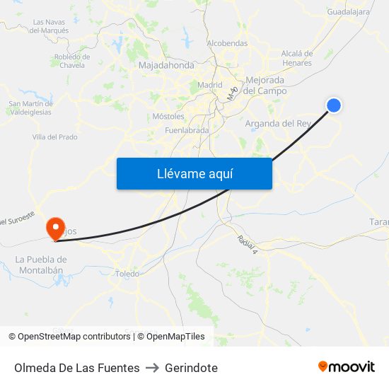 Olmeda De Las Fuentes to Gerindote map