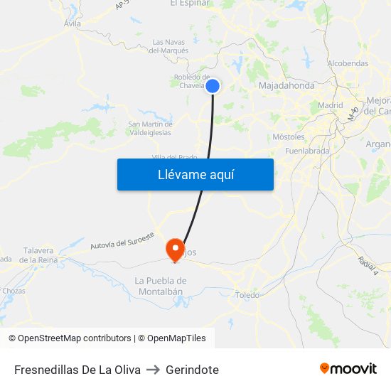Fresnedillas De La Oliva to Gerindote map