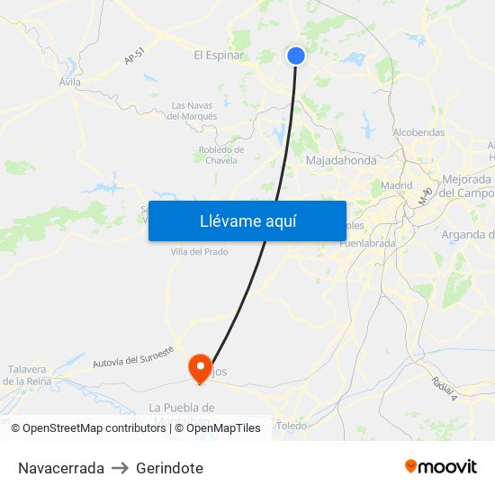 Navacerrada to Gerindote map