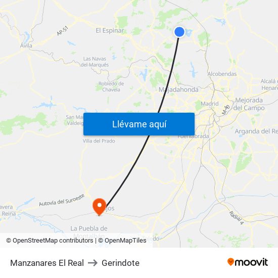 Manzanares El Real to Gerindote map