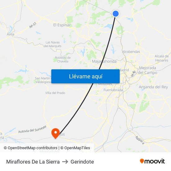 Miraflores De La Sierra to Gerindote map