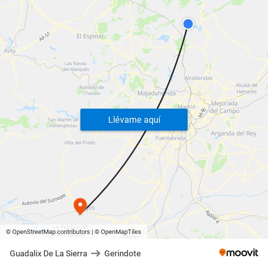 Guadalix De La Sierra to Gerindote map