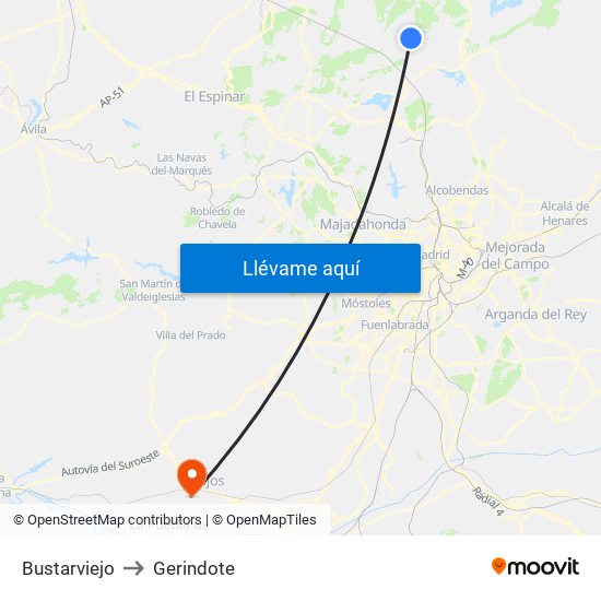 Bustarviejo to Gerindote map