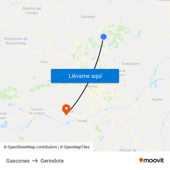 Gascones to Gerindote map