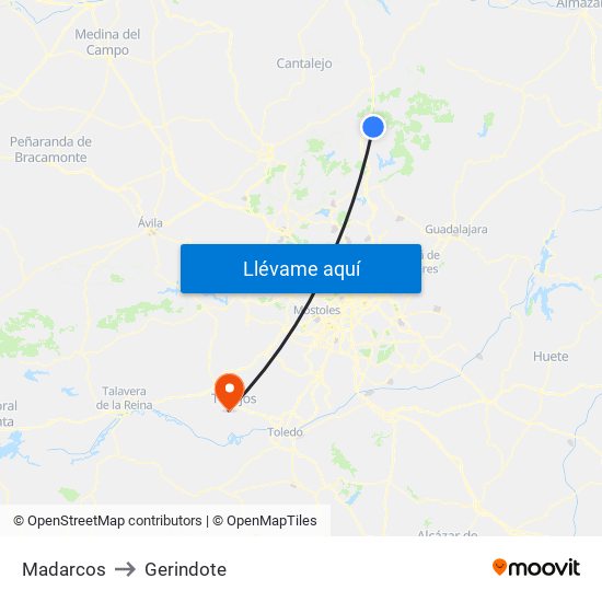 Madarcos to Gerindote map