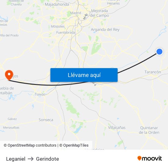 Leganiel to Gerindote map