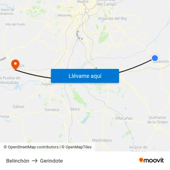 Belinchón to Gerindote map